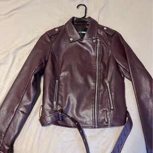 Fashion Nova Burgundy Leather Strap Jacket